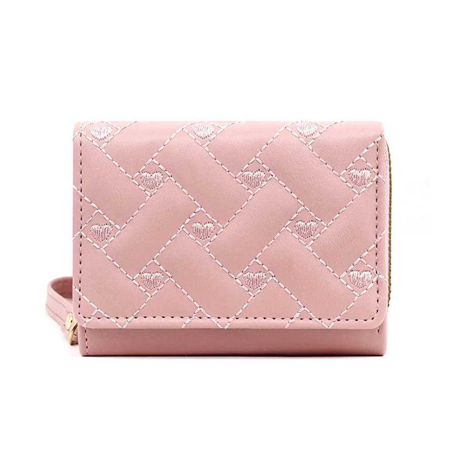 New Multi-functional Women's short purse Anti-Theft Retro Wallet for Women Multi-Card Zipper embroidered love PU three fold bag