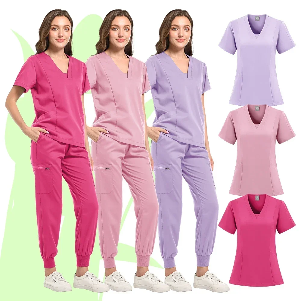 New Short Sleeve Scrubs Top with Pocket Pants Medical Nurse Uniforms Doctor Surgery Overalls Spa Outwear Beauty Salon Workwear