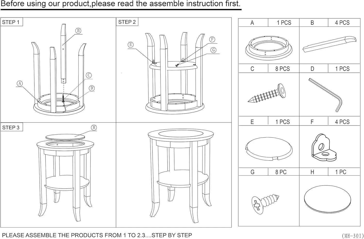 -Wood Genoa End Table Round Side /Accent Table  Inset Glass Espresso