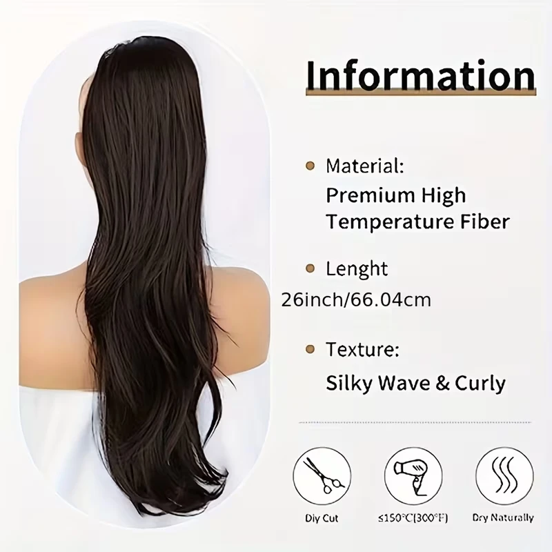 26Inch Synthetic Drawstring Ponytail Hair Extension Layered Slightly Upturned Hairpiece High Temperature Fiber Hair for Women