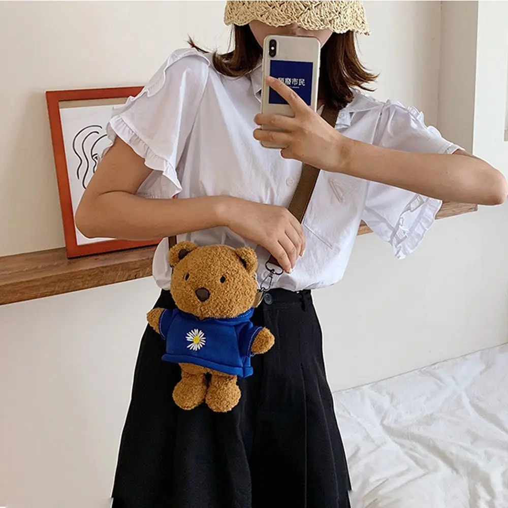 New cartoon bear bag autumn and winter cute plush doll student children messenger bag shoulder bag mobile phone bag