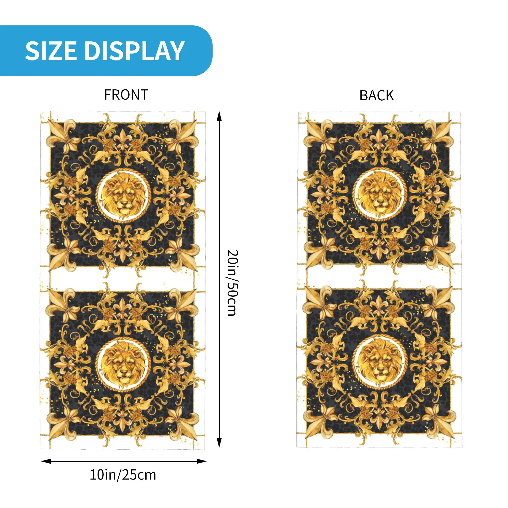 Baroque golden lion and damask ornament Bandana Neck Gaiter Printed Magic Scarf Headband Cycling for Men Women Adult Winter