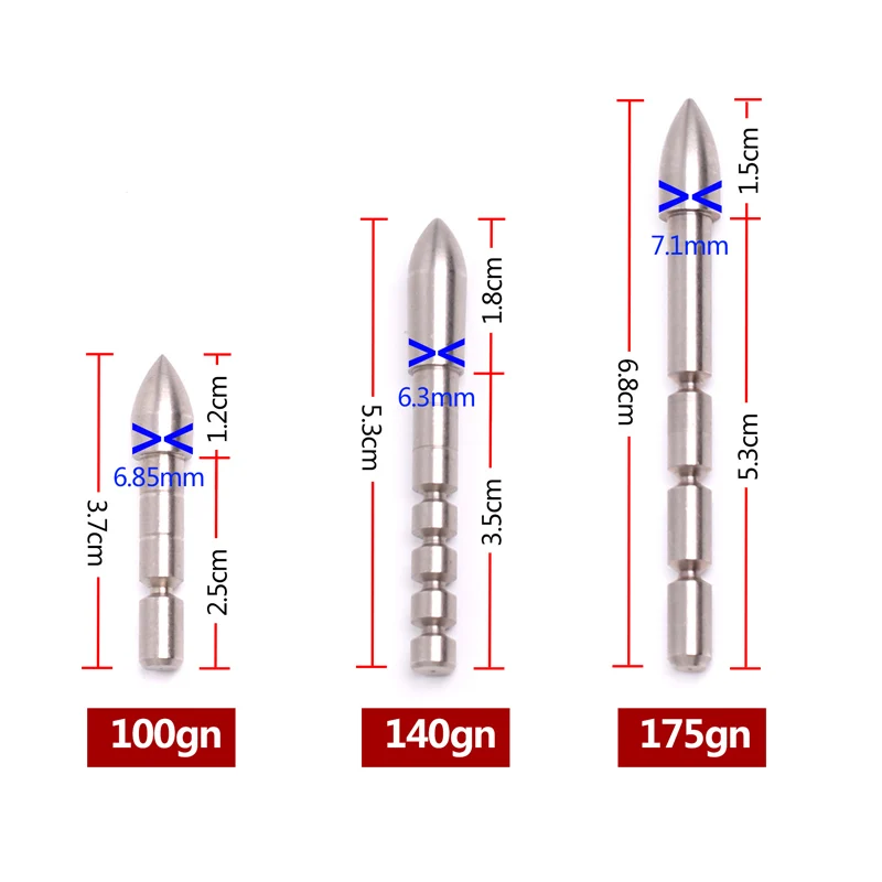 6pcs ID5.2mm Arrow point 100 140 175 Grain Stainless Steel Arrow head  For ID 5.2 mm Arrow Shaft  DIY Archery Accessories