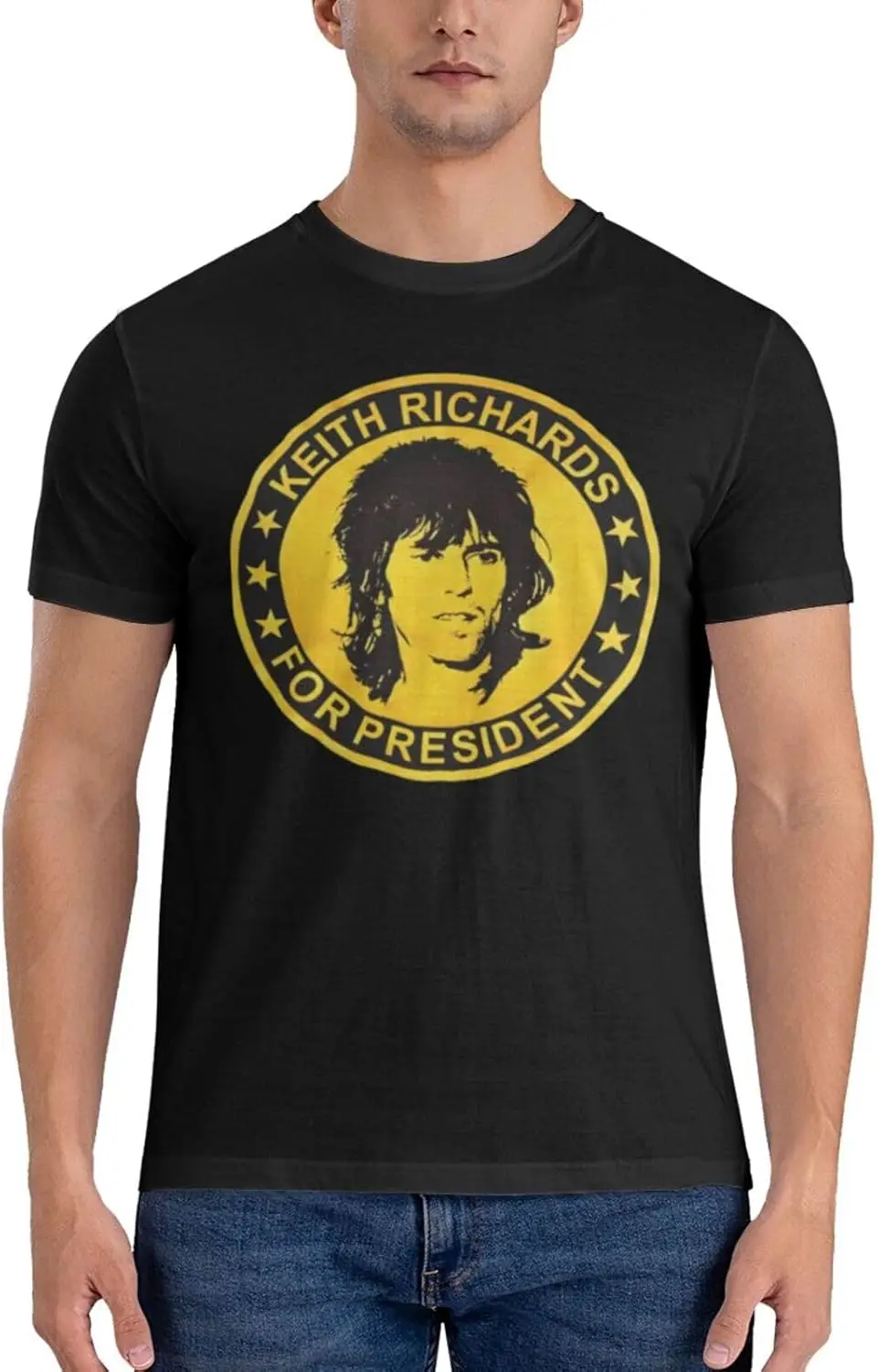 Keith Music Richards T-Shirt Men's Cotton Performance Basic Short Sleeve T-Shirt Tops Tees Black