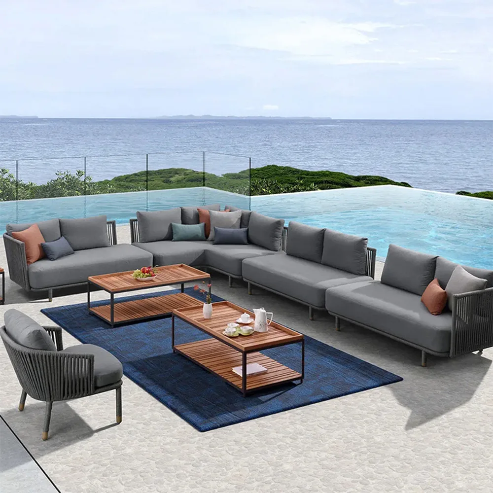 الشمال في الهواء الطلق الترفيه أريكة الروطان الأثاث فيلا في الهواء الطلق الحديثة بسيطة فناء شرفة كرسي الروطان طاولة القهوة مزيج #2