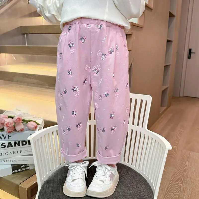 Pantalones de ocio Kawaii Sanrio para niña, moda de primavera y otoño, pantalones bombachos holgados con estampado de dibujos animados para bebé fresco y dulce mi melodía