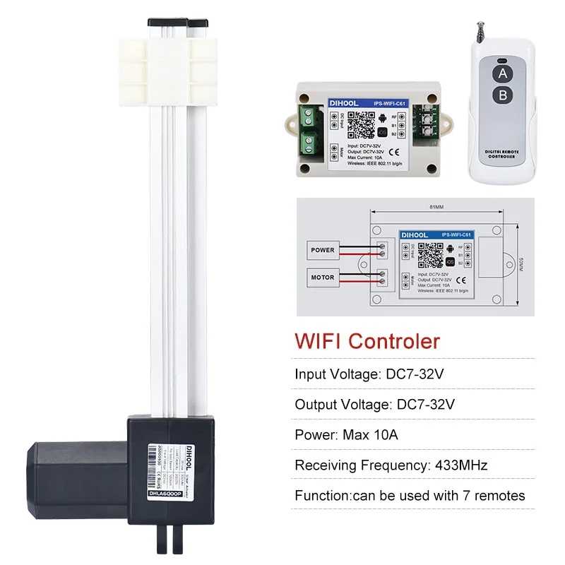 100mm Stroke 24V 12V Electric Linear Actuator Kit With RF Remote Controller Set 6000N Reciprocating Motion Door Opener DC Motor