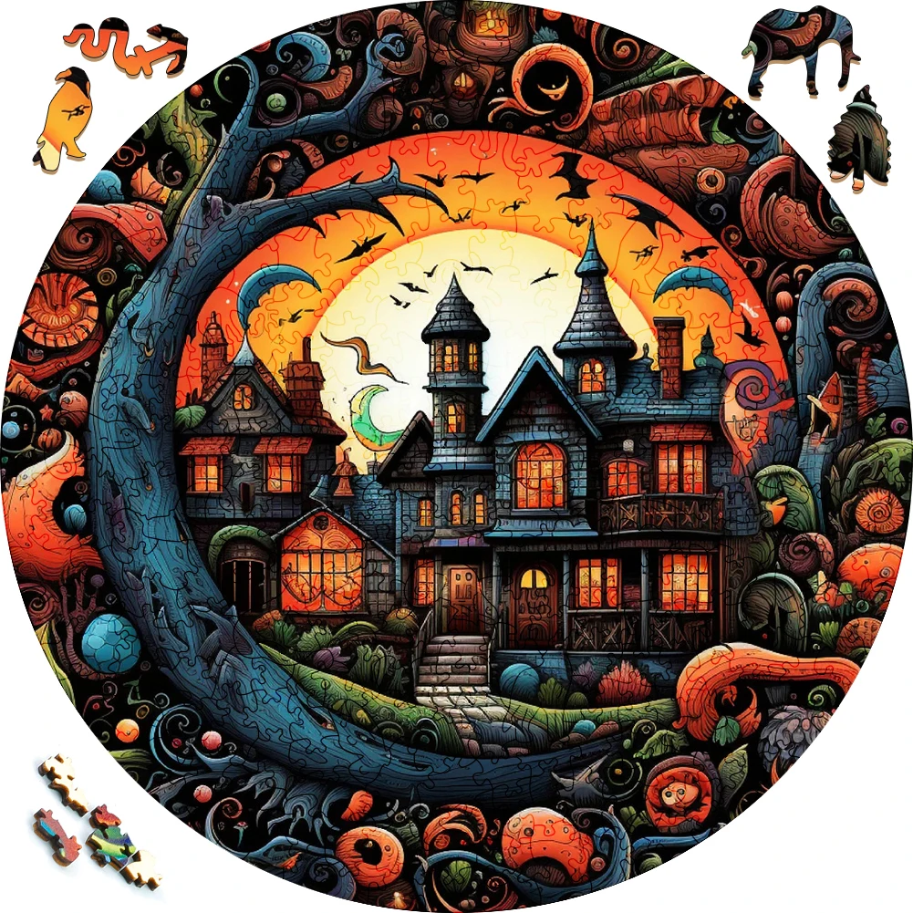 Puzzle kayu mainan istana gelap Halloween mainan Jigsaw kayu 3D Geisha Jepang kotak Puzzle rahasia permainan penyortiran warna