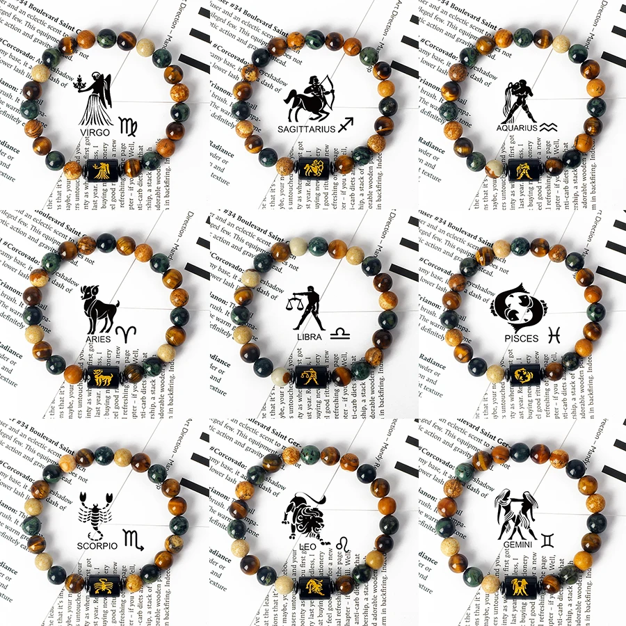 12 Zodiac Signs Bangles Men Leo Libra Constellation Bracelet Homme Gemini Virgo Charm Bracelets Women Couple Jewelry Horoscope