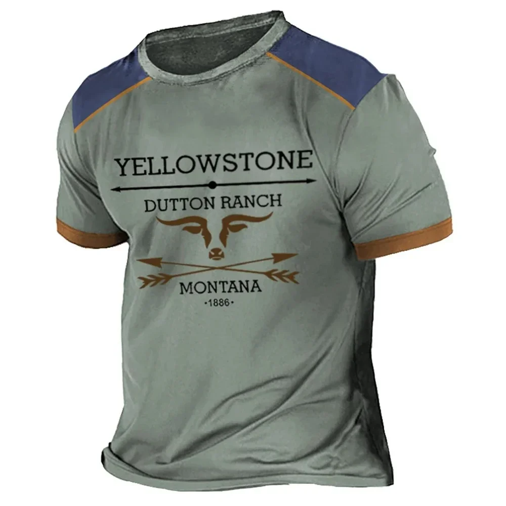 2024 Retro Fashion Yellowstone National Park 3D Printed Men\'s T-shirt Large Short Sleeved Outdoor Street Minimalist Clothing Top