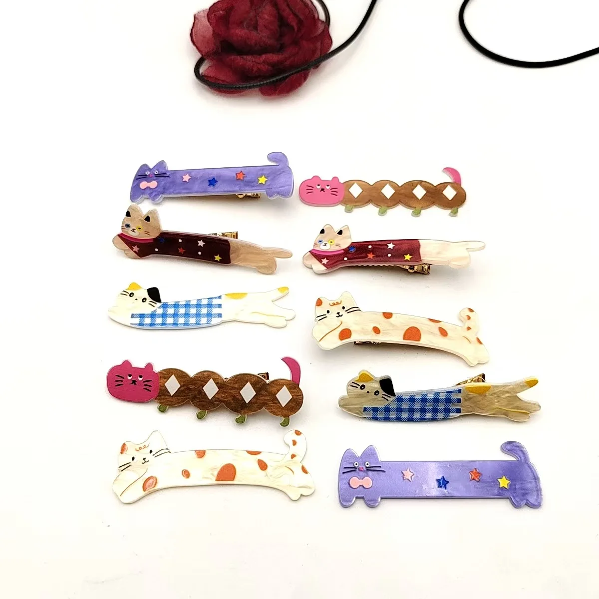 

Cute Cartoon Acrylic Kitten Puppy Hairpin Combo DIY Bangs Clip Material with Clip