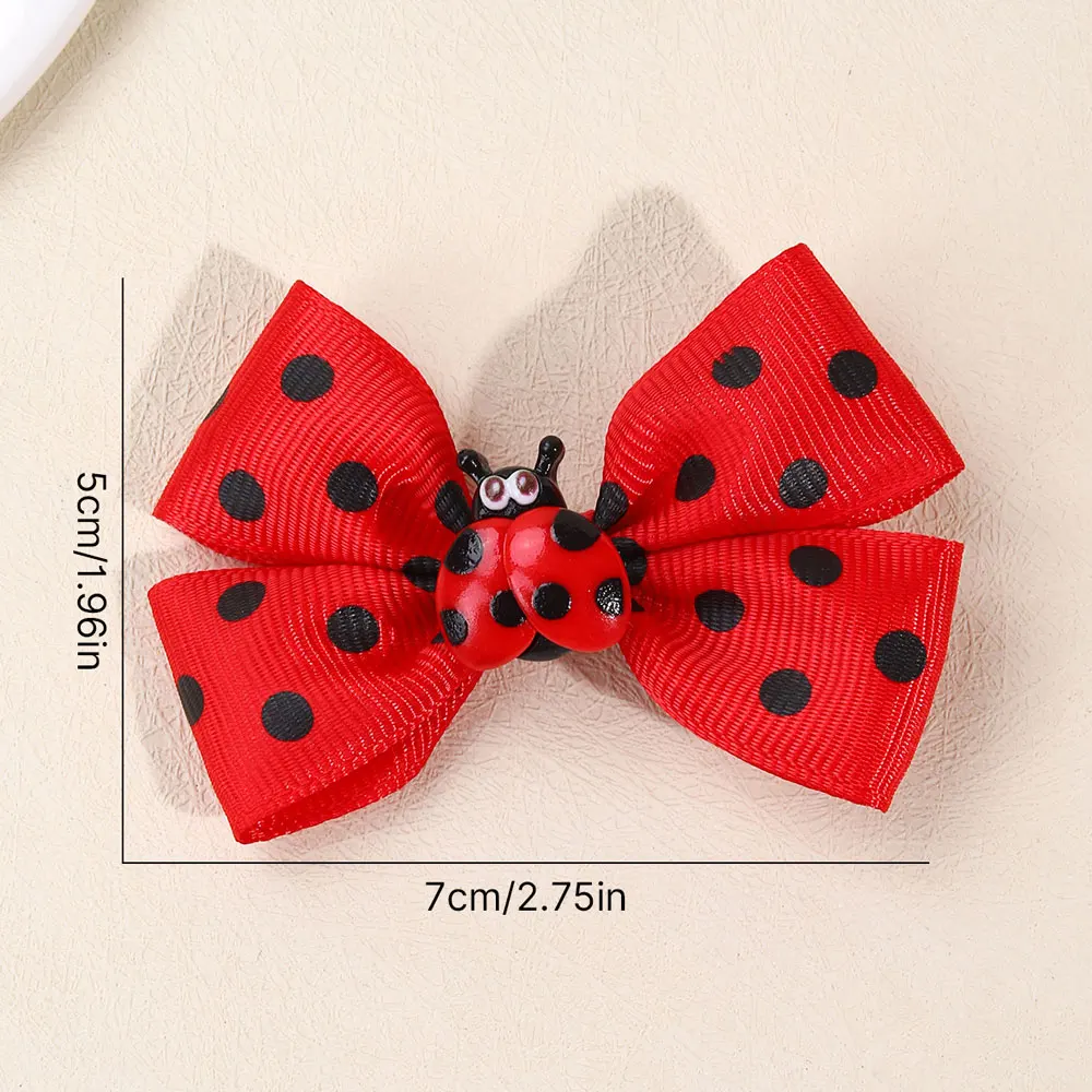 2PCS Cartoon Ladybug Ribbon Bows Hair Clip Kids Hair Pin Headwear Cute Black Dot Print Barrettes Girls Hair Accessories