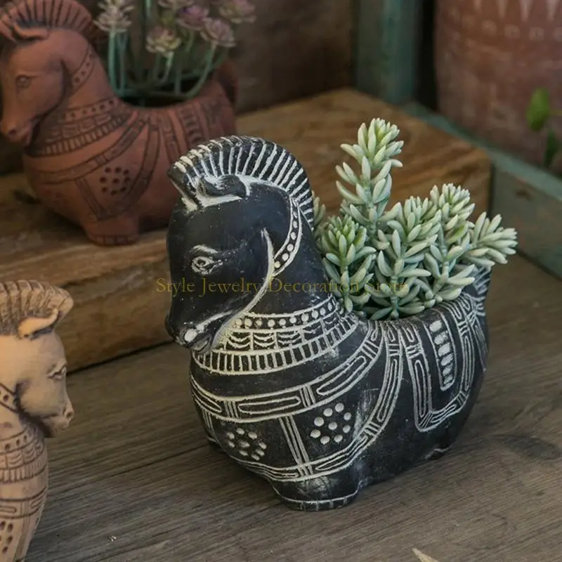 D46E كرتون سيليكون زهرة القالب القوالب خرسانة الحصان على شكل سيليكون مزهرية