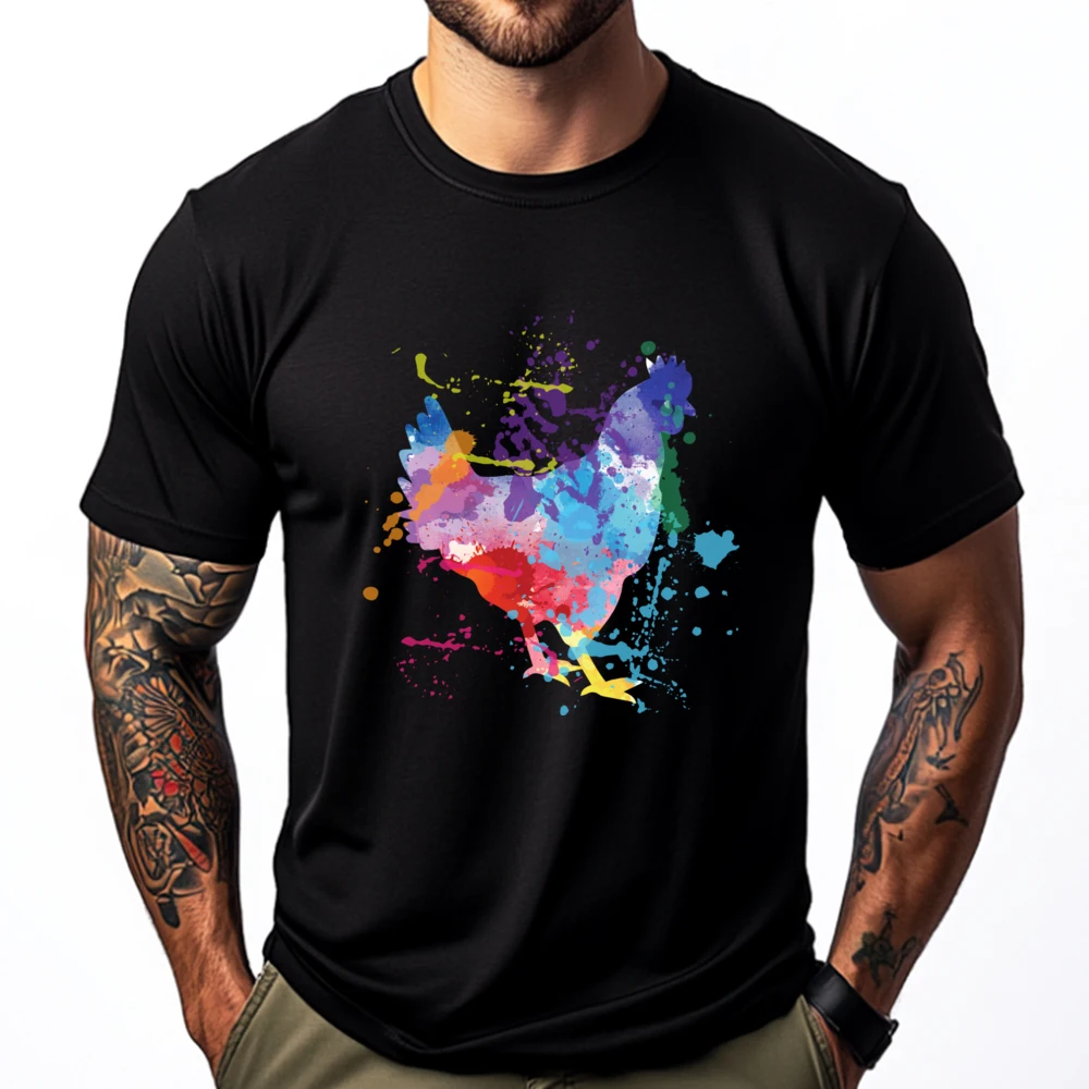 

Chicken Watercolor For Farmers Or Animal Plain Shirt Band Tshirts Street Wear T Shirt Custom T Shirt