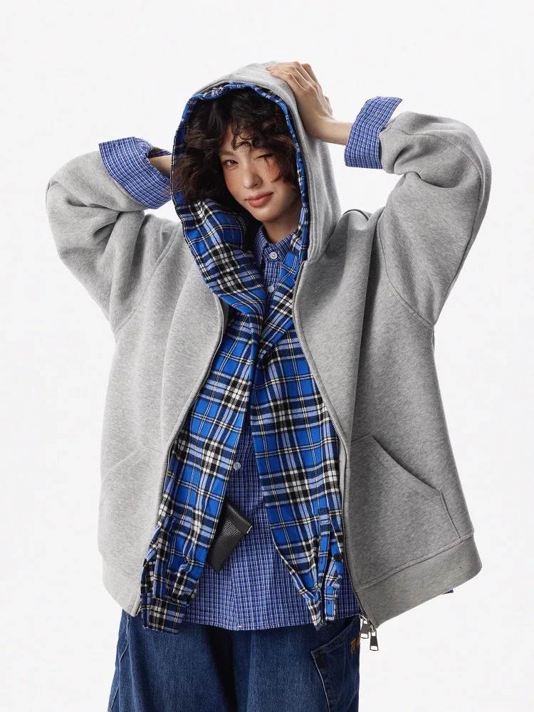 

Women Grey Long Sleeve Hoodies Sweatshirt Streetwear Aesthetic 90s Vintage Harajuku Korean Y2k Fashion Sweatshirt 2000s Clothes