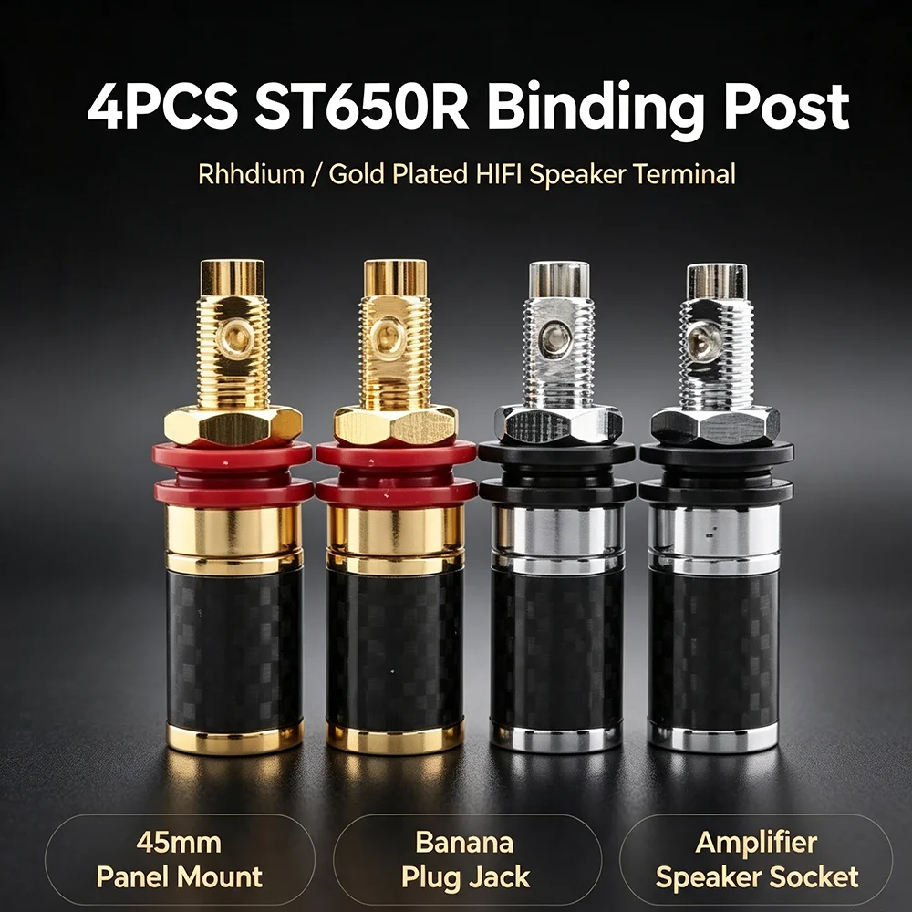 Hi‑Fi Speaker Terminal 4Pcs Rhodium Gold‑Plated 45mm Panel Mount Binding Post Banana Jack Socket for Amplifier Speaker DIY