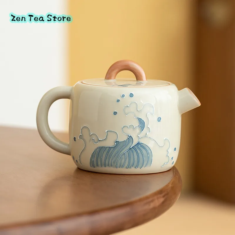 Ice Table Hand-painted Relief Wave Tea Pot A Large Set Of Home Tea Pot Tea Cup Kung Fu Tea Set