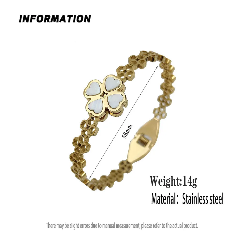New four-leaf clover white shell hollow stainless steel gold-plated bracelet, high-quality waterproof silver bracelet for girls