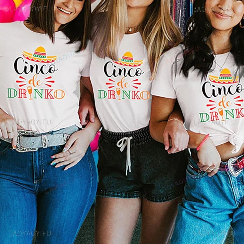 Vintage Cinco De Mayo Printed T-shirt for Women 5 De Mayo Mexican Fiesta Party Festival Short Sleeve Cotton Tee Outdoors Tops