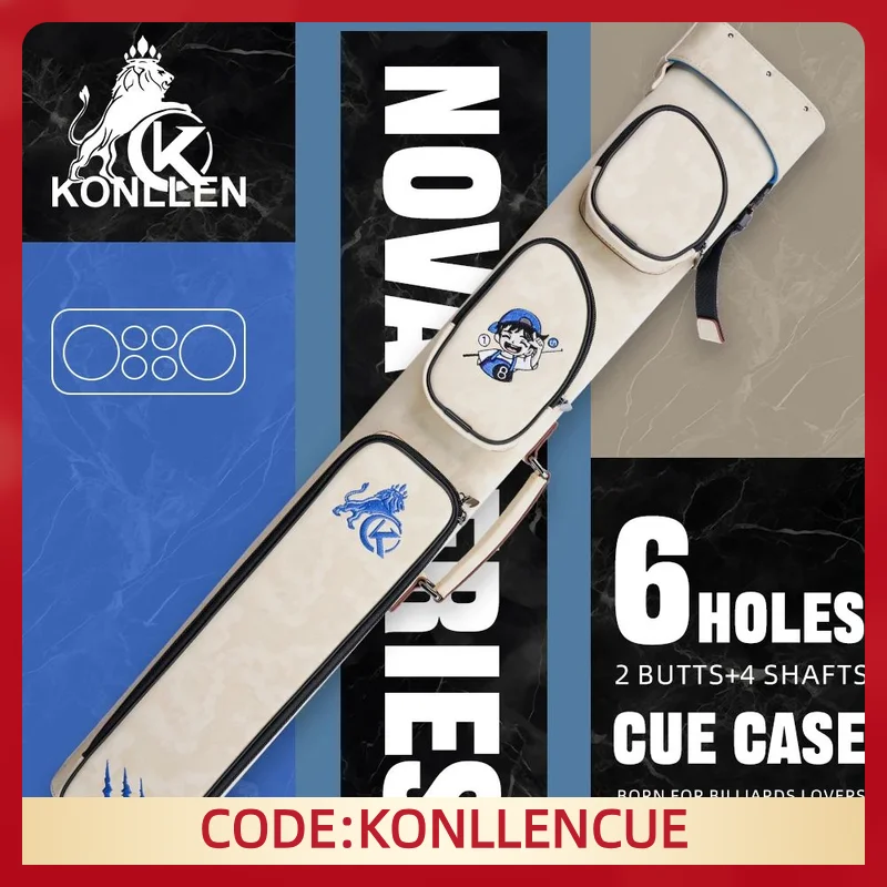 

KONLLEN Pool cue case with 2x4 PU Leather 6 holes Hard pool cue bag for 2 Butts & 4 Shafts Billiard Cue Case