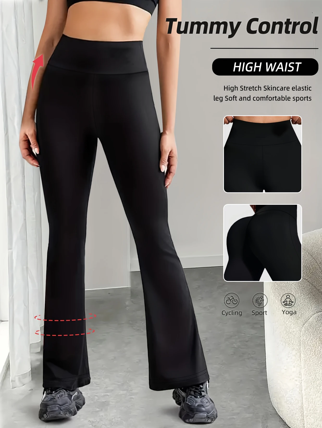 Damskie wiosenne i letnie spodnie z dzwoneczkami, elastyczne spodnie z wysokim stanem, minimalistyczne legginsy sportowe do jogi na świeżym powietrzu