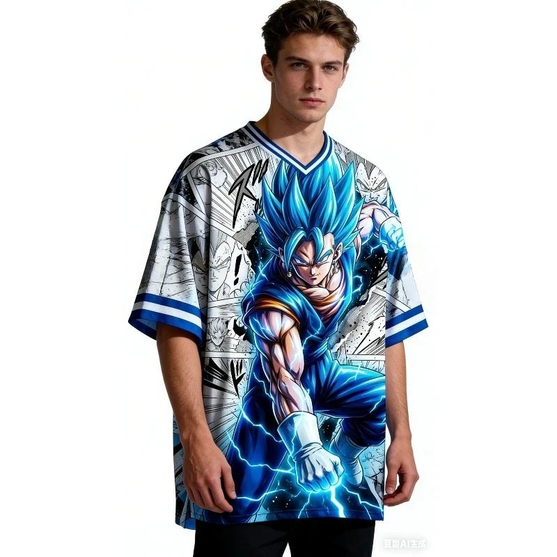 

Dragon Ball Super Vegeta Super Saiyan Blue Anime Jersey T-shirt Men's Women's Full Sublimation Manga Print Casual Streetwear Top