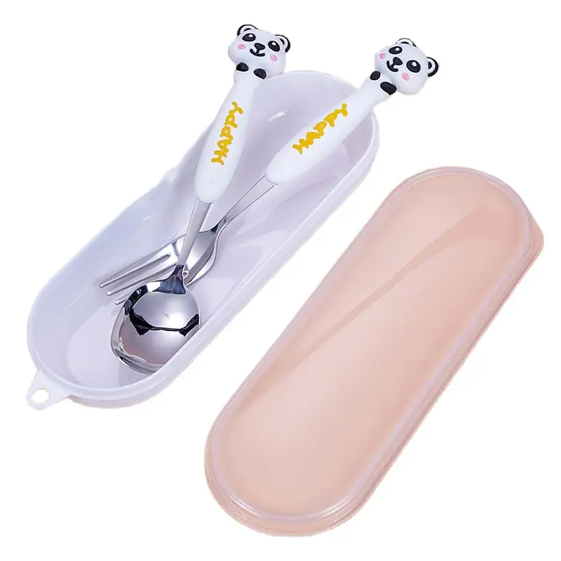 

Набор посуды из нержавеющей стали 304, набор из 2 предметов: ложка и вилка, мультяшная кукла, ложка и вилка, портативный ящик для хранения уличной посуды,