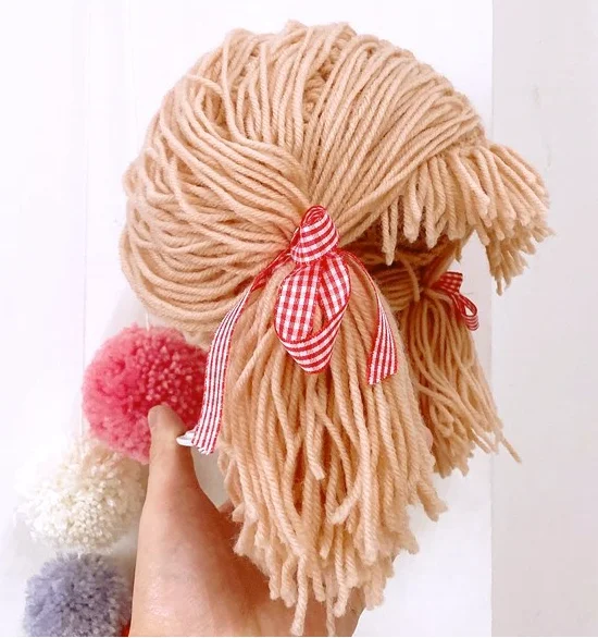 Cute Cosplay Kids Girl Hat Beanie Hair Pigtail Wig Cap Handmade Woolen Yarn Children Baby Hats and Caps Photography Props