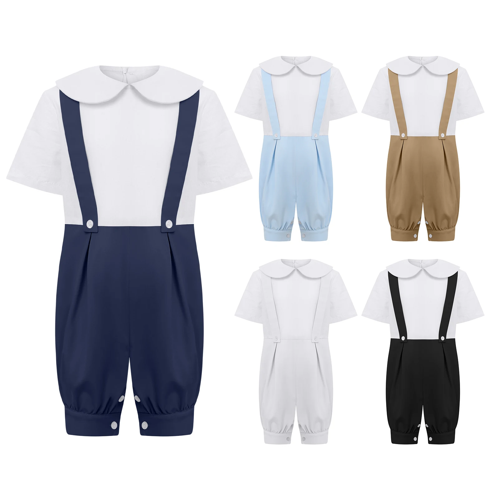 

Toddler Baby Boys Romper Doll Collar Short Sleeve Suspender Jumpsuit Bodysuit Infant Kids Clothes Party Photography Play Wear