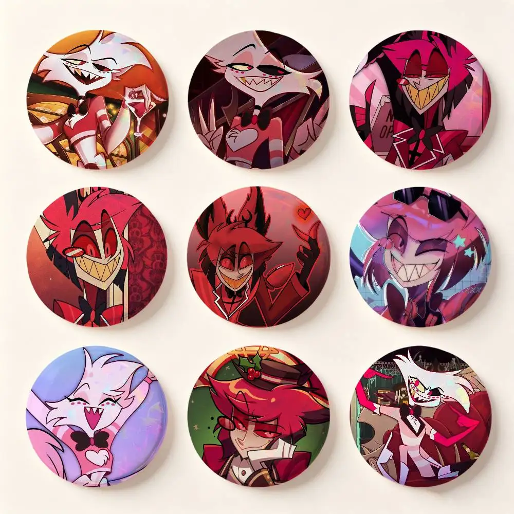 Cartoon Alastor Angel Badges 25 32 44 58 75 Mm Round Cosplay Pin Bag Decor Fans Collect Friends Gifts Brooch Souvenir