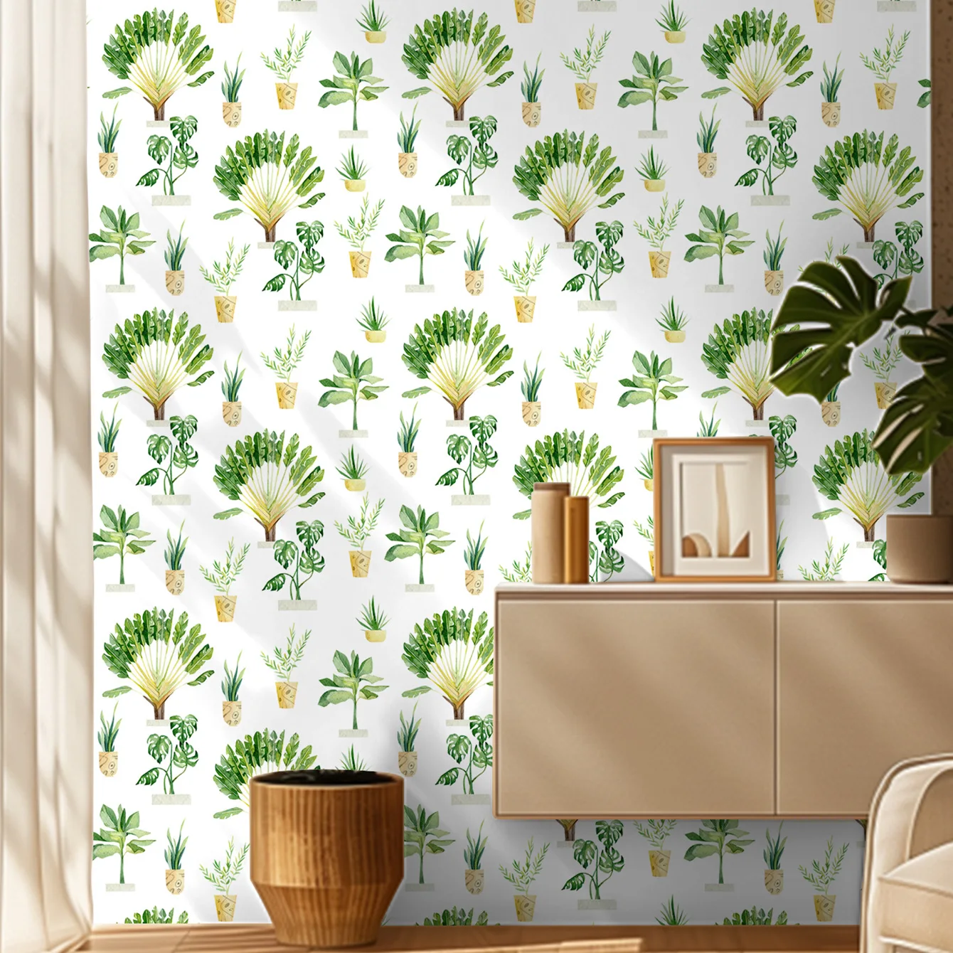 Green Plants Wallpaper DIY Self Adhesive Waterproof Tropical Potted Wall Paper Murals for Bedroom Kitchen Cabinet Sticker