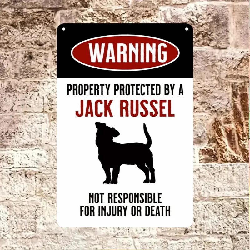 1pc Jack Russell Terrier Warning Sign - Humorous Metal Dog Protection Alert, 20.32x30.48 cm Rustic Outdoor/Indoor Decor with Pre