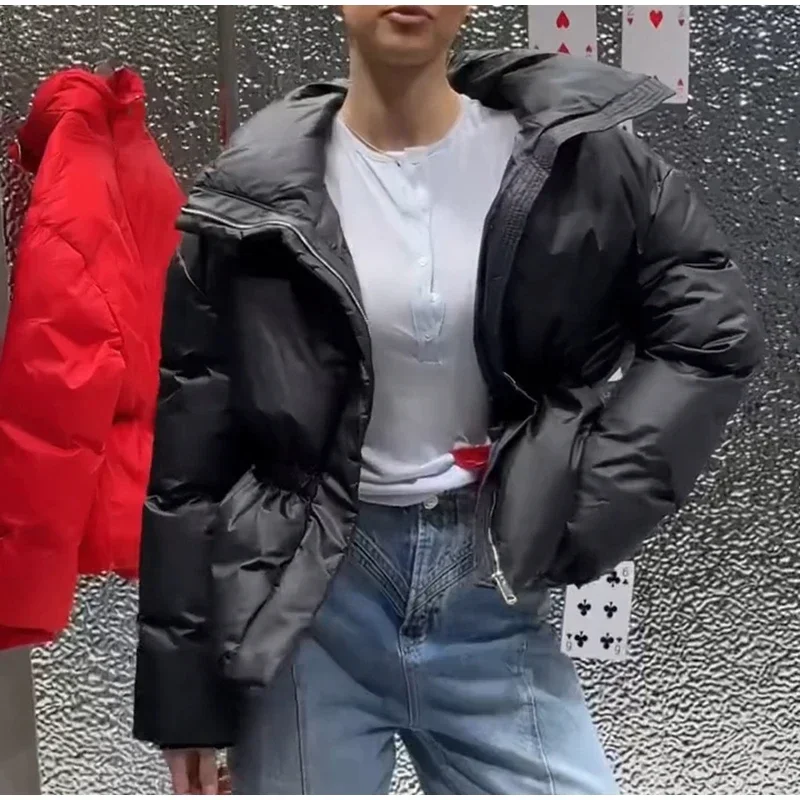 Casual Solid Women's Cotton Coats Back Zippers Stand Collar Thicken Waist Jackets 2026 Autumn Winter Fashion Lady Outwear