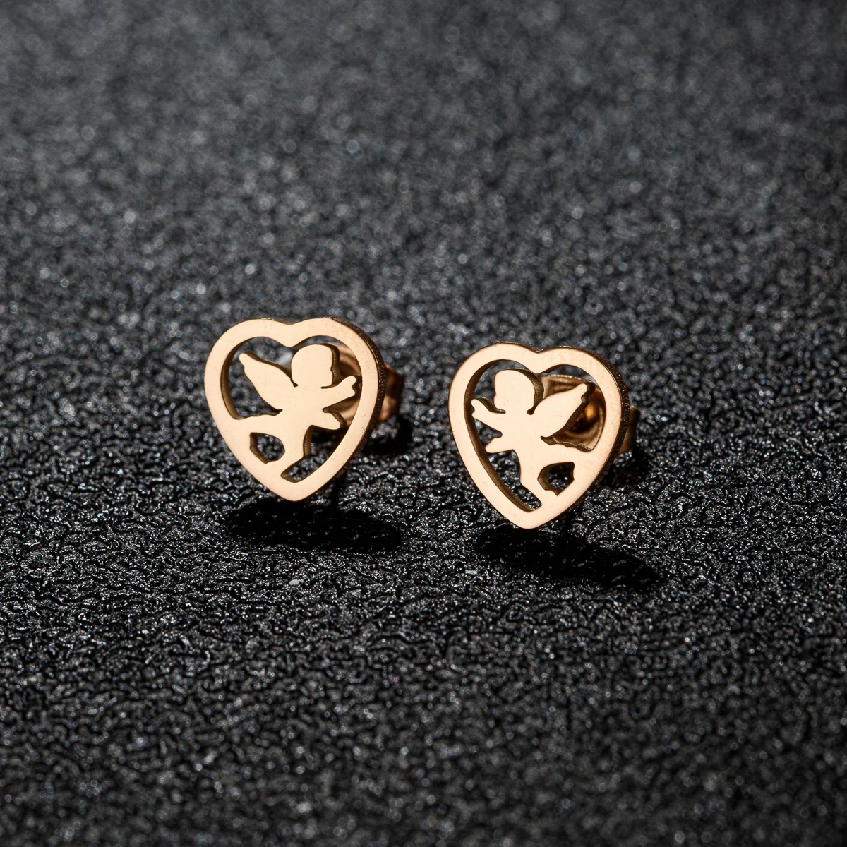 Stainless Steel Heart Couples Earrings Cartoon Cupid Archery Myth Fashion Stud Earrings For Women Jewelry Wedding Party Gift