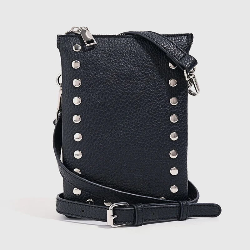 Ladies' new niche rivet shoulder bag mini mobile phone small square bag fashion versatile double bag mouth diagonal cross bag