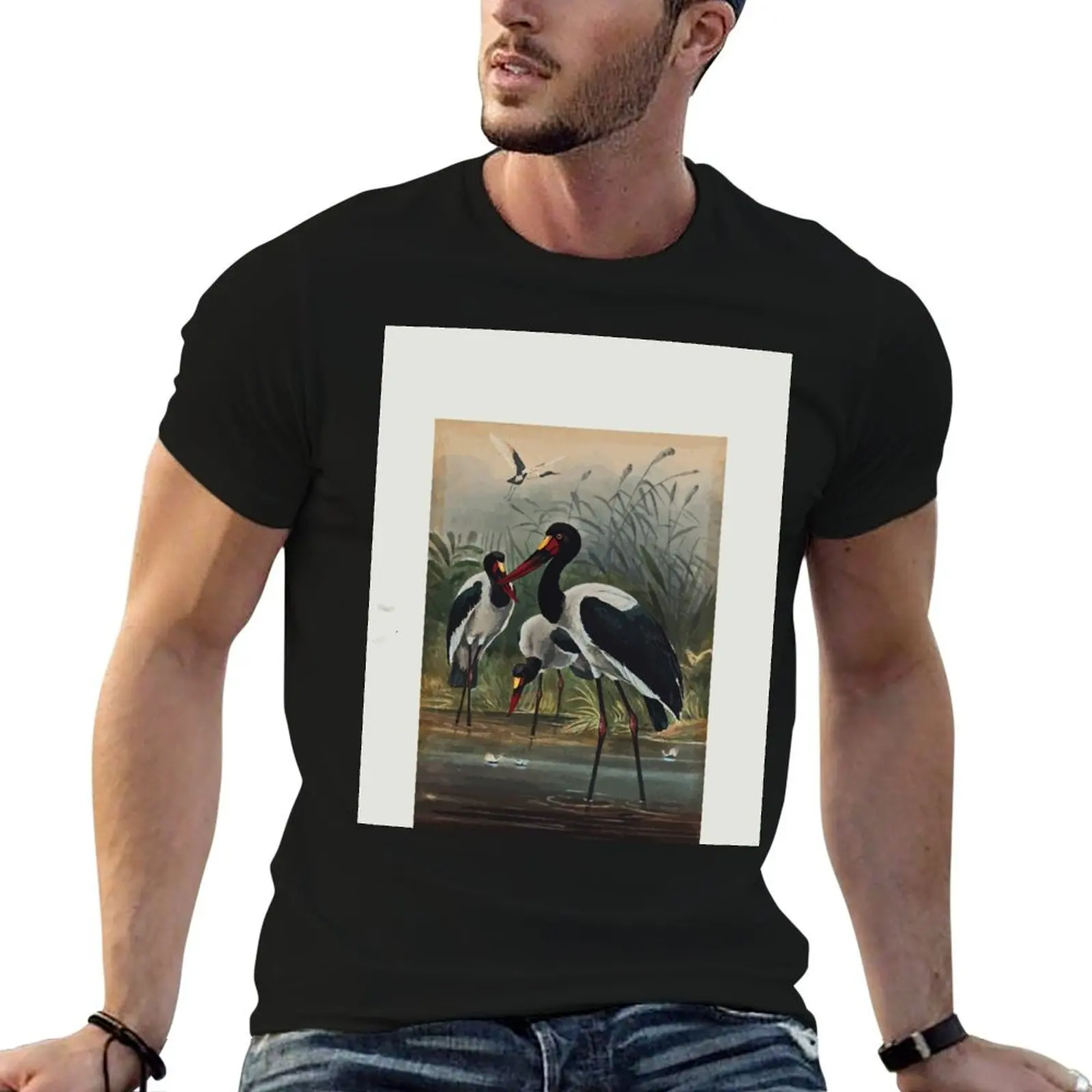 Zoological sketches by Joseph Wolf 1861 to 1867 092 The Saddle Billed Stork T-Shirt baggy shirts mens funny t shirts