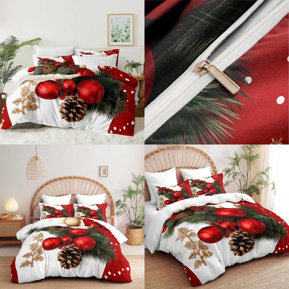 

Queen Size Merry Christmas Tree Duvet Cover Set for Adults - 3-Piece Soft Microfiber Bedding with Zipper