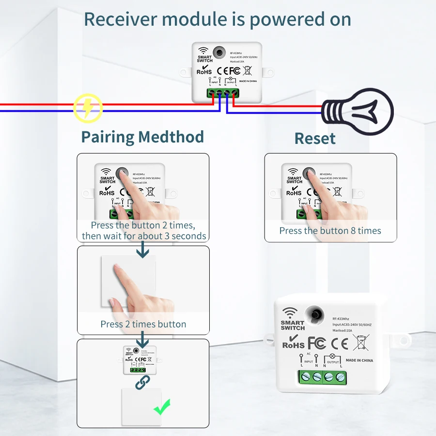 Wireless Light Switch Self Powered No Battery Required RF 433mhz Remote Control 86 Type Wall Panel No Wiring 1 2 Gang Switches