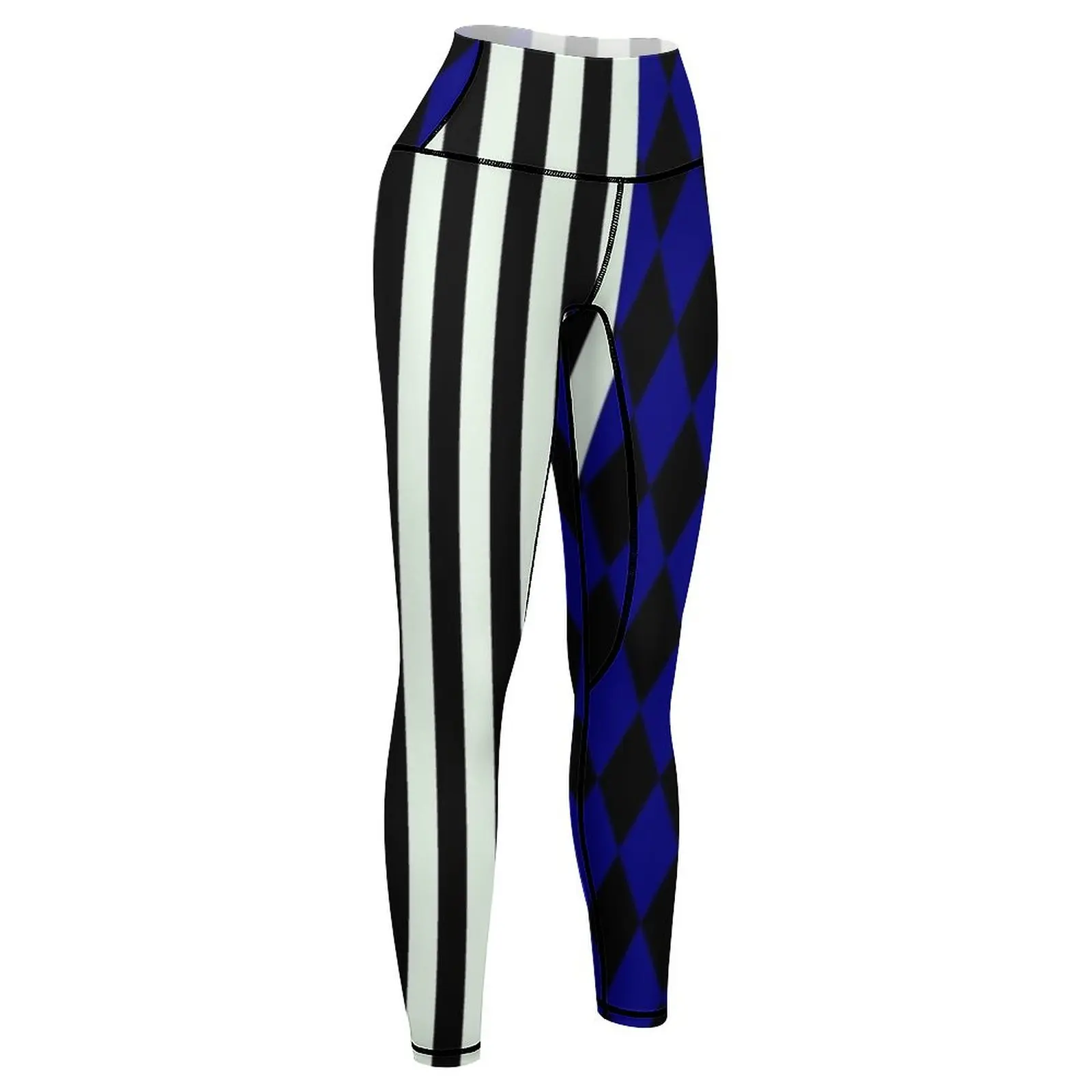 Black and Blue Diamond and White Stripe Leggings Legging sport gym wear Womens Leggings