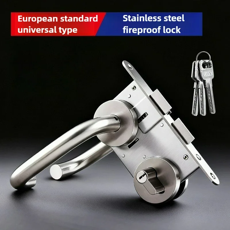 Multi Size Fireproof Fire Door Safety Passage 304 Stainless Steel Split Double Curved Handle Fireproof Lock Universal Type