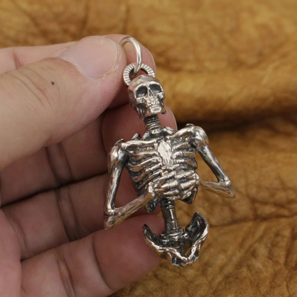 Upper Body Skull 925 Sterling Silver Pendant Details Punk Jewelry TA375 BZ