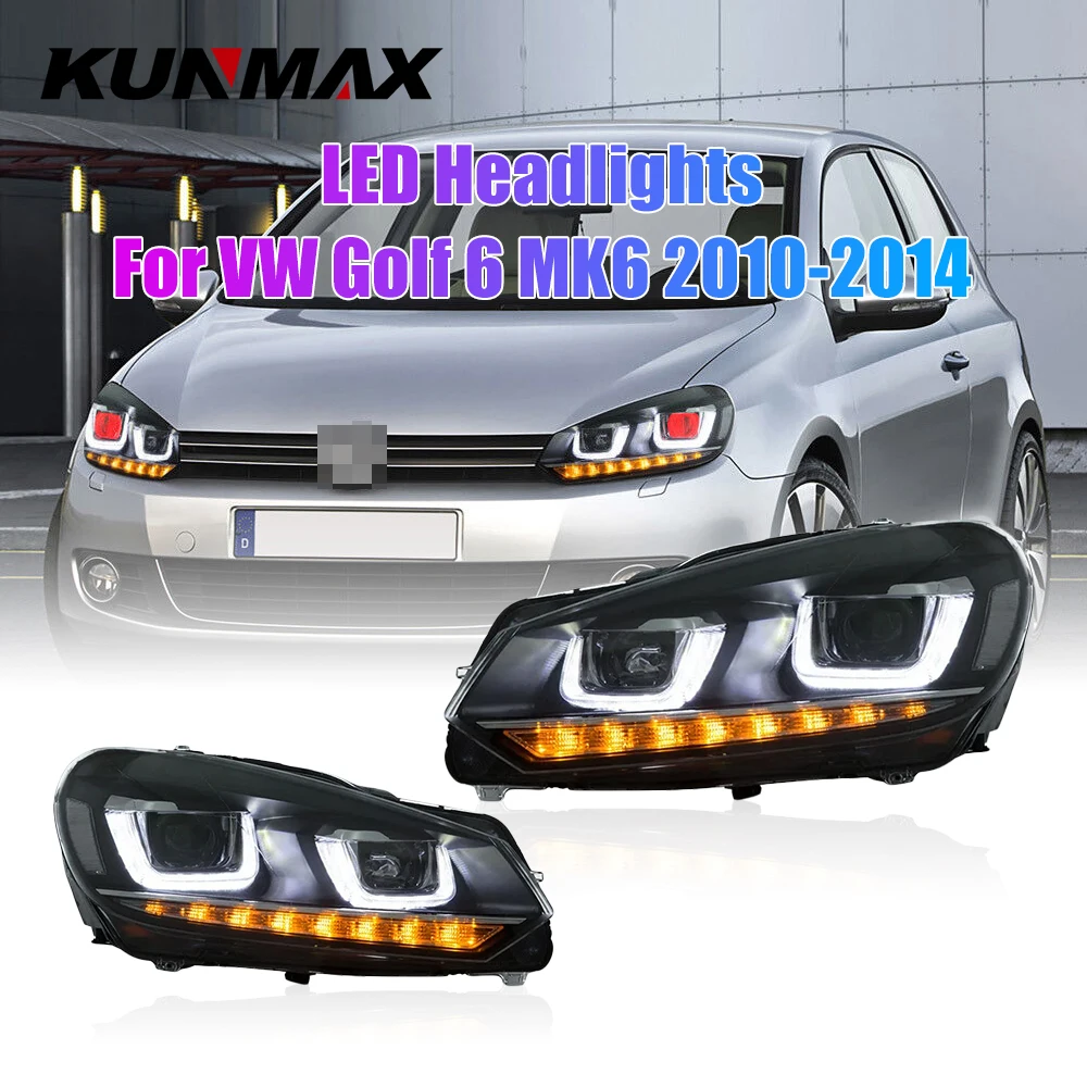 2x Car Headlight Assembly For VW Golf 6 2010-2014 DRL Dynamic Tuning Head Lamp Double U Laser Projector Lens Auto Accessories