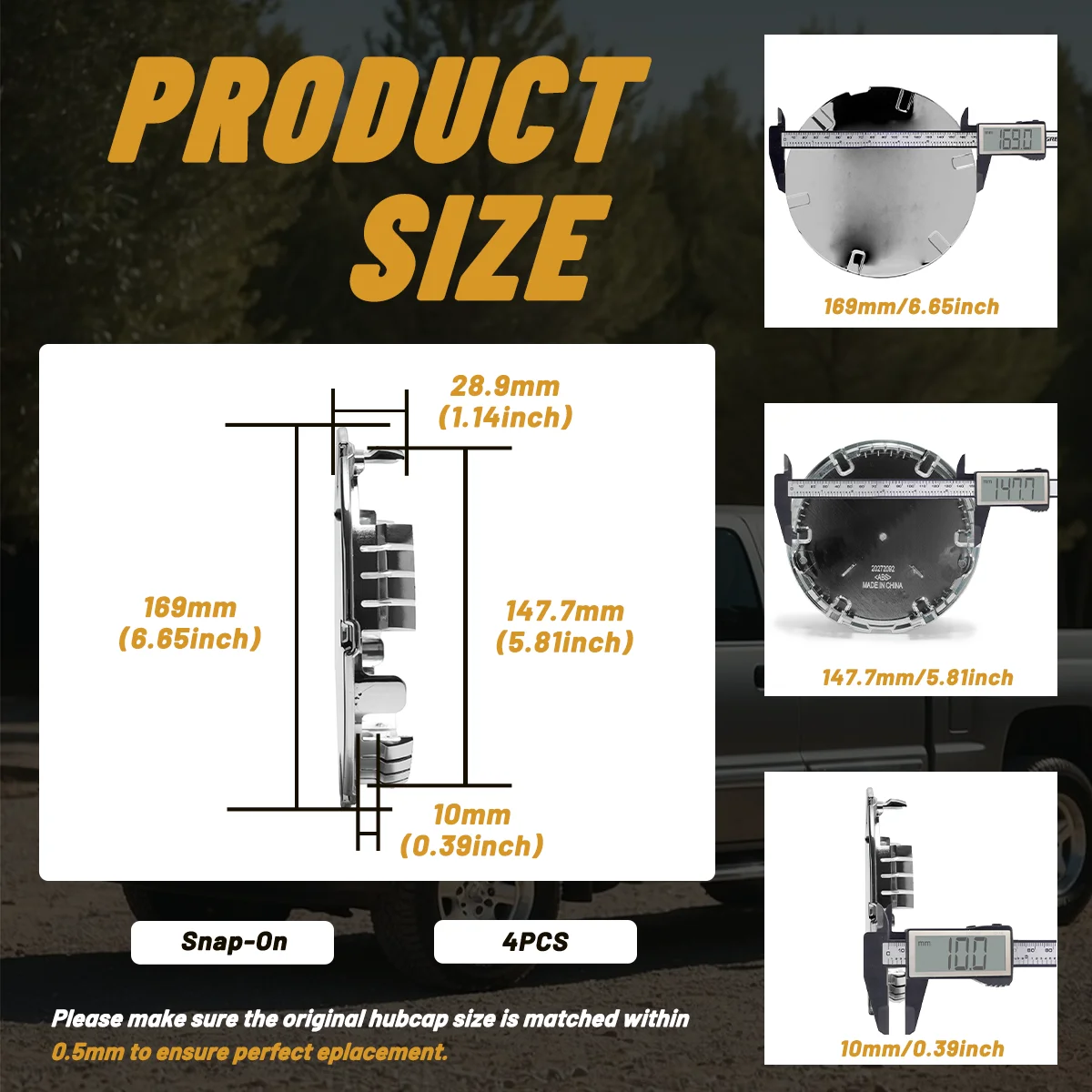 CFPerformance 1 Stück/4 Stück 169 mm (6,65") Außendurchmesser 147,7 mm (5,81") Innendurchmesser Radnabenabdeckung für 2010-2017 Terrain 19" Felgen-Nabenabdeckung 9597571 – Detail 2