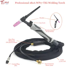 Torcia professionale 180A WP17-FV TIG 3.7m GTAW raffreddamento ad aria valvola del Gas a collo flessibile WP17 pistola per saldatura Tig