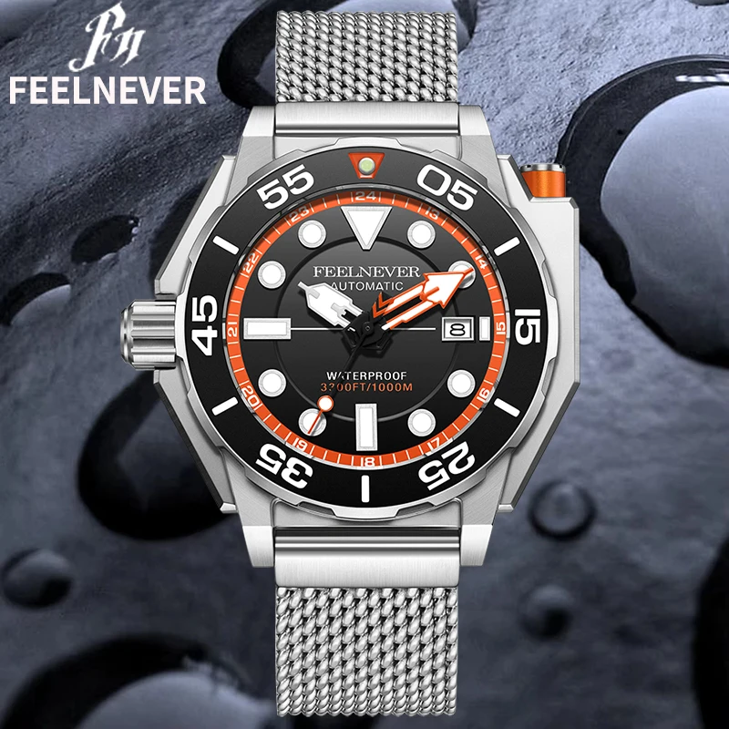 FeelNever Professional Mechanical Man Watch Fashion Luxury Automatic Watches Rotating Bezel Sport Diving Calendar Luminous Clock