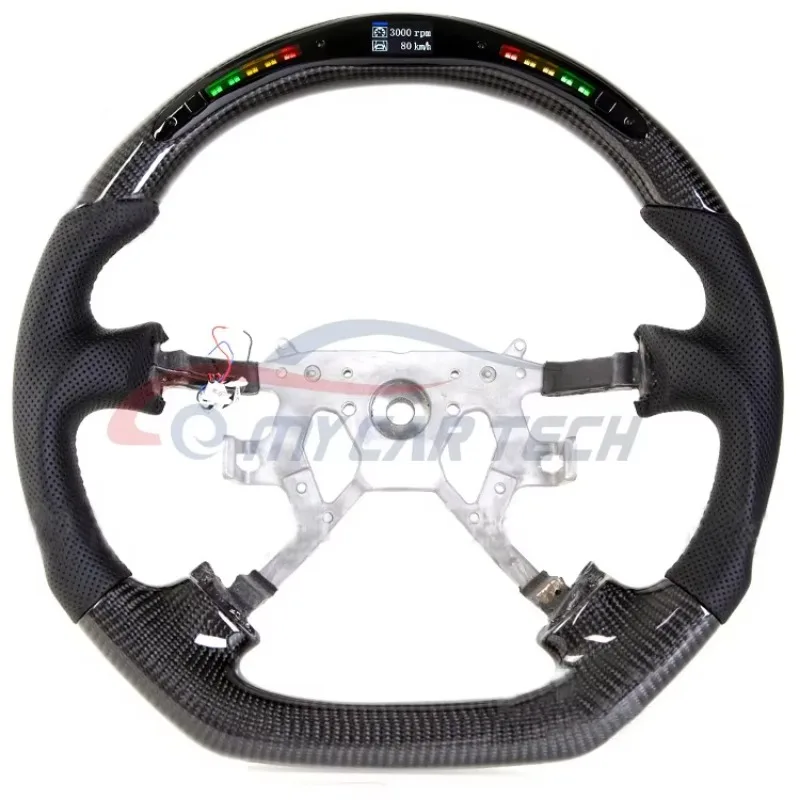 For Ni ssan Patrol Y61 Carbon Fiber  Steering Wheel Forged Leather Suede LED RPM Handlebars