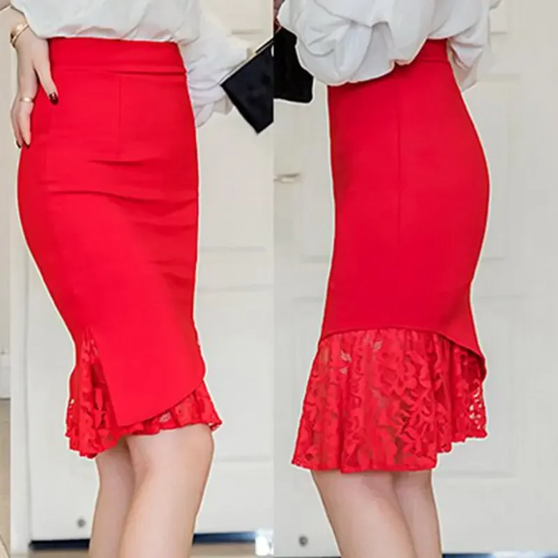 SEXMKL Womens Lace Pactwork Skirts 2024 High Waist Casual Summer Sexy Skirts Slim Red Office Lady Work Black Skirts Oversized