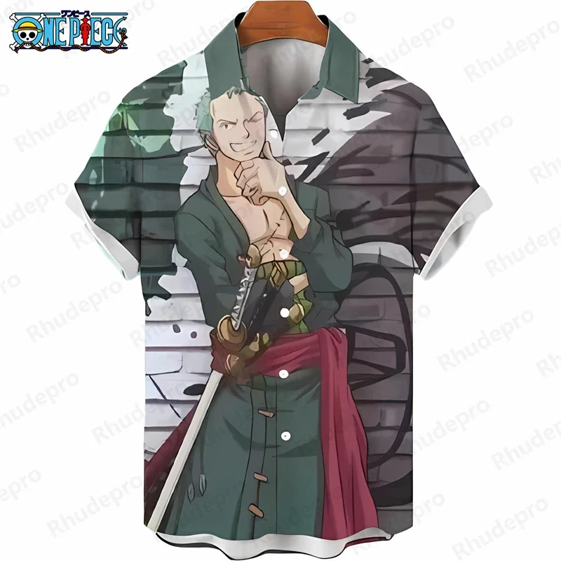 Camisa Hawaiana de una Pieza para Hombre, Estilo Luffy Gear 5, Estampado de Anime, Manga Corta, Casual, Tropical, para la Playa, con Botones