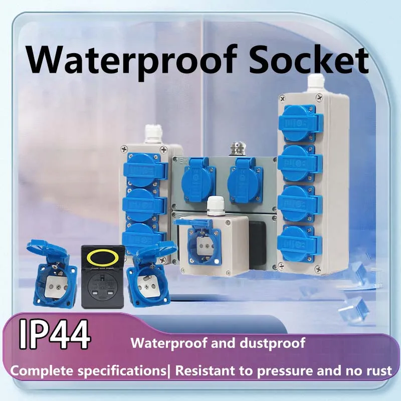 French/European/British Standard Electrical Explosion-proof Socket IP44 16A 250V with Cover Industrial AC Power Dustproof Outlet