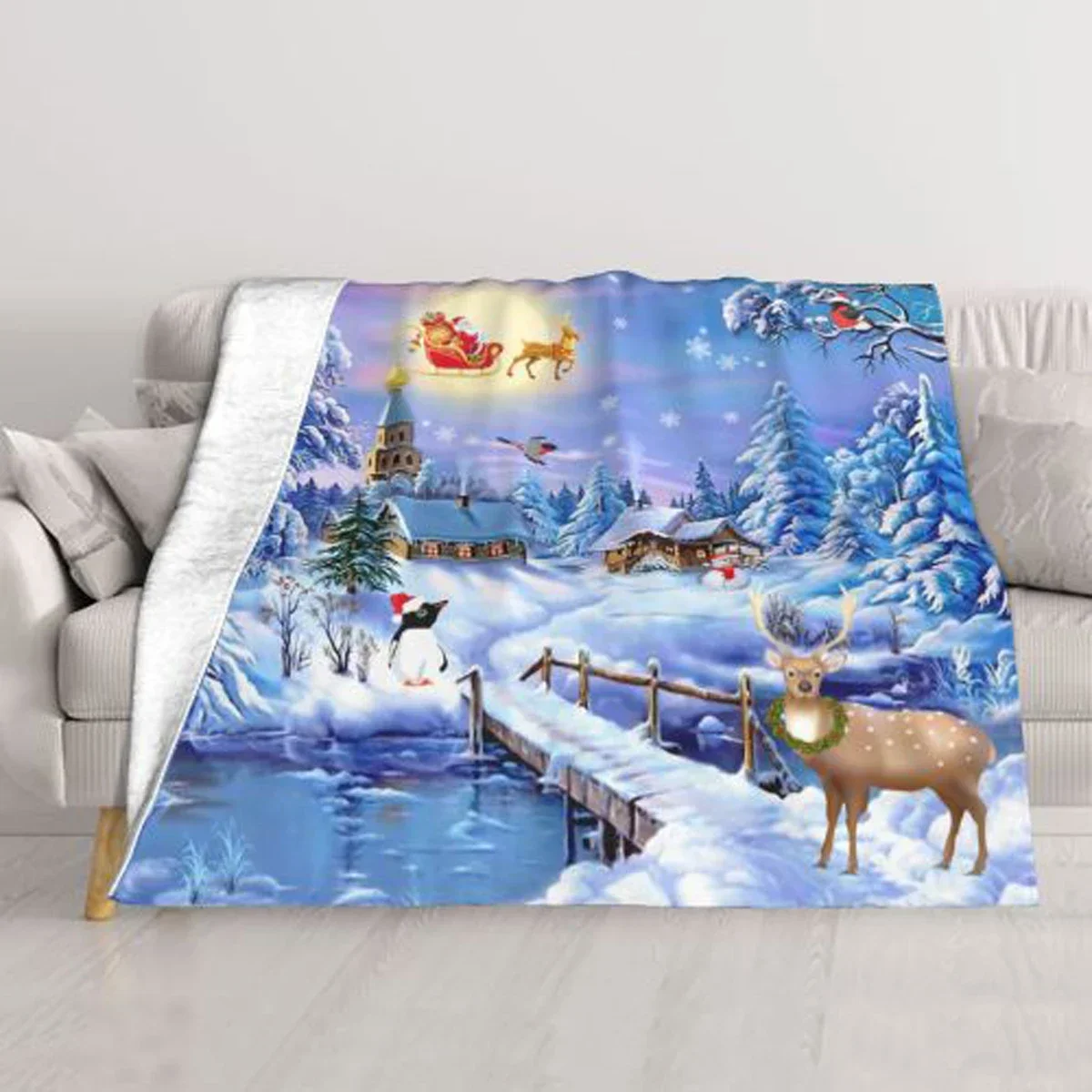 

Christmas Snow Cartoon Gift Deer Blanket Bedspread Soft Throw Bed Sofa Cover For Kids Child Girls Boys Christmas Xmas Gift